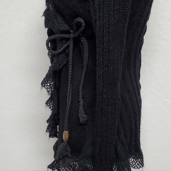 FORLA Paris Boho Goth Black Eyelet Lace Sequin Asymmetrical Tie-Waist Cardigan - Picture 11 of 16